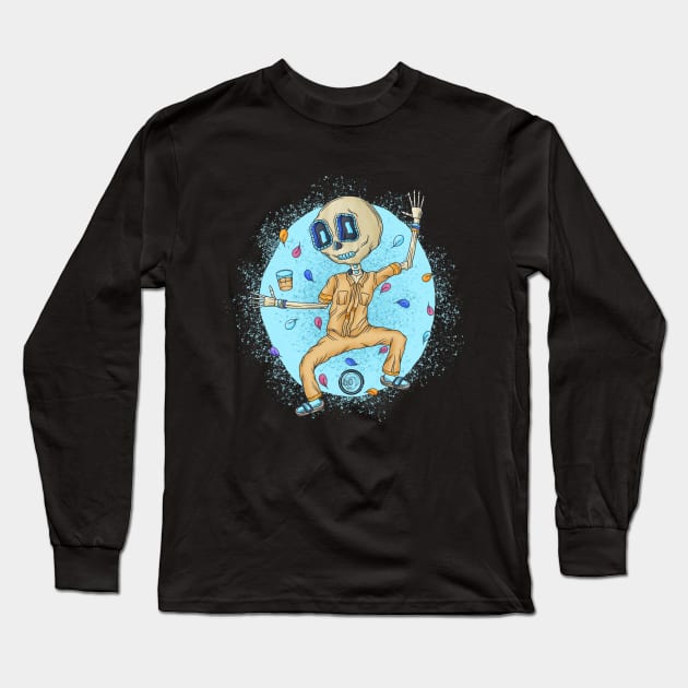 Cute Skeleton Bus Driver - Día De Los Muertos -  Mumbai City- Bus Driver Dancing Long Sleeve T-Shirt by Scriptnbones